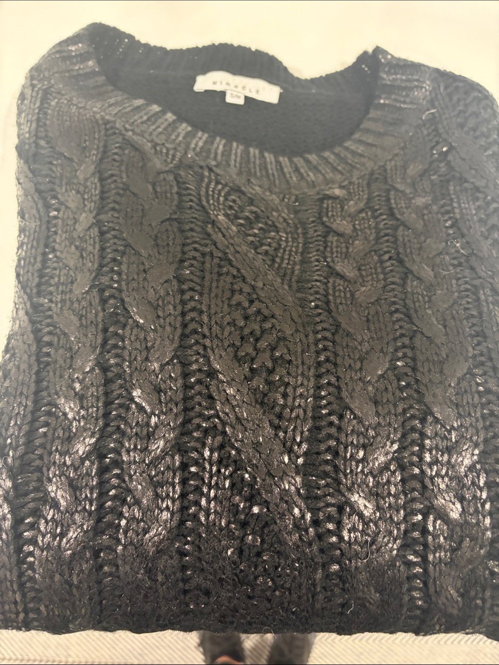 Miracle Black Metallic Cable Knit Crewneck Sweater - Picture 4 of 4